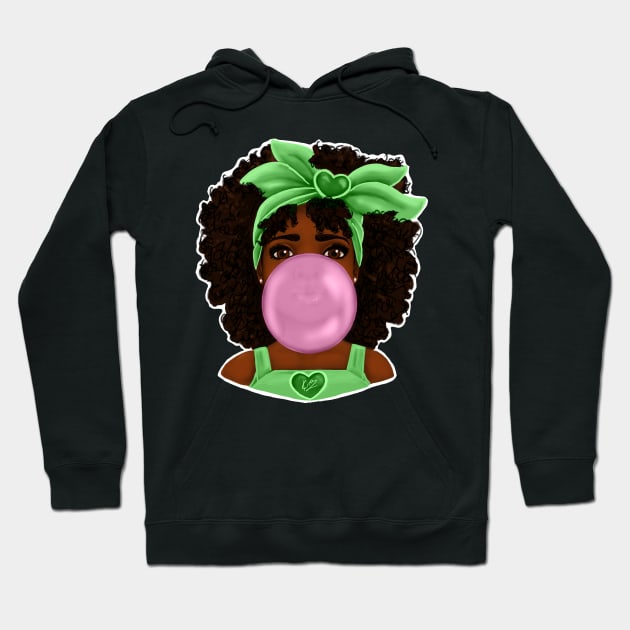 Green Bubble Gum | Pretty Black Girl Art Design Hoodie by kiraJ